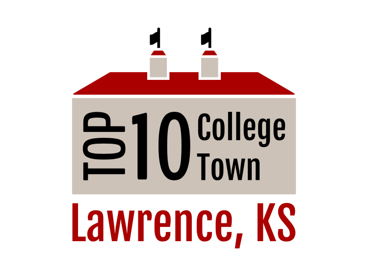 Infographic graphic identifying Lawrence as a top 10 college town